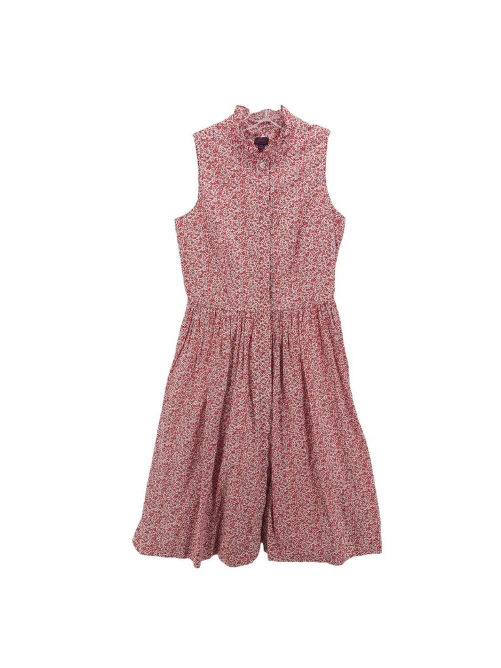 J CREW Liberty Fabric Shirt Dress Sleeveless Floral Ruffle Neckline Size TALL 4